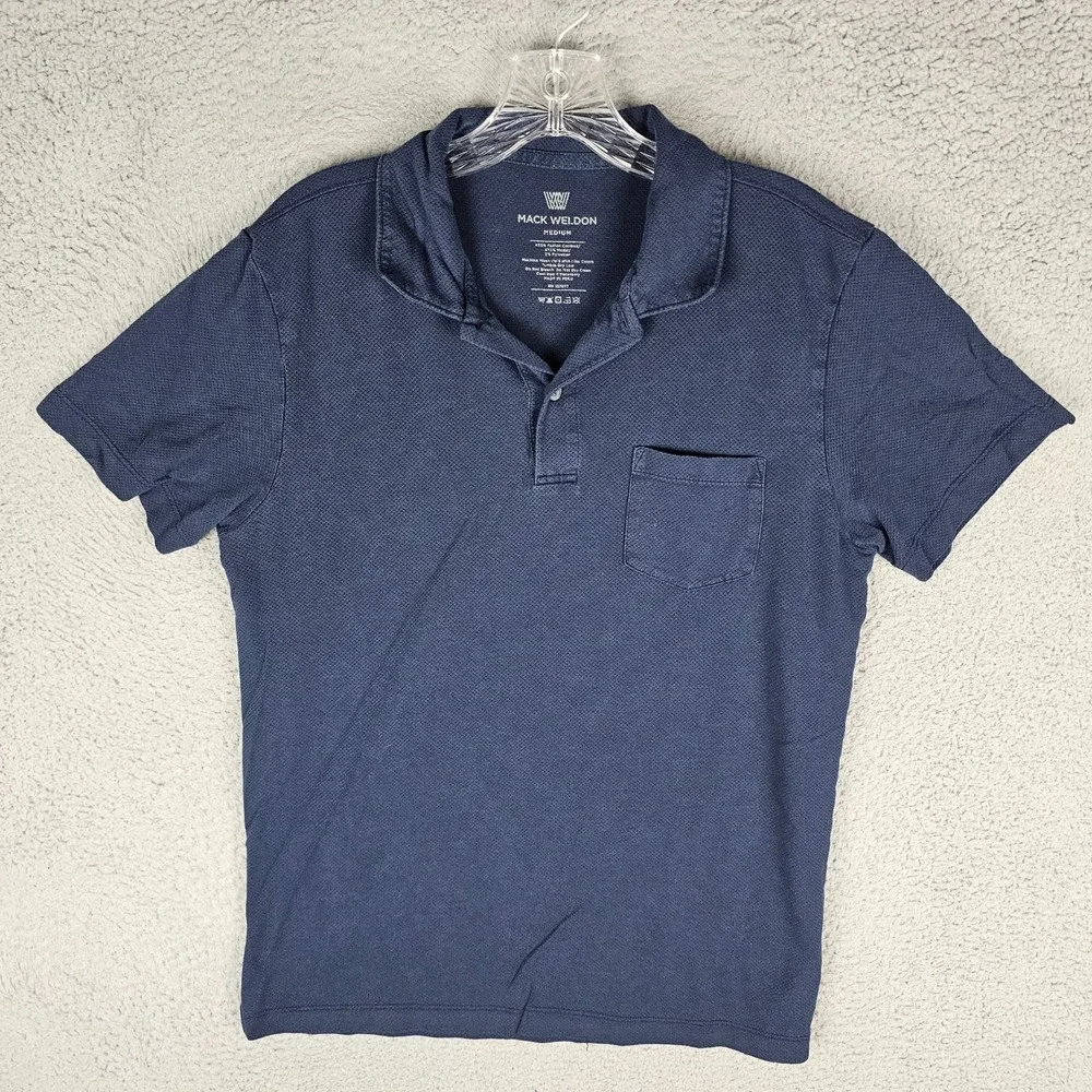 Mack Weldon Polo Shirt Men Medium Blue For Daily Wear Short Sleeve Casual Preppy